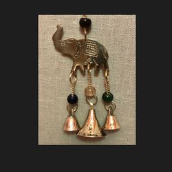 Small Brass Elephant & Beads Wind Chime Mobile