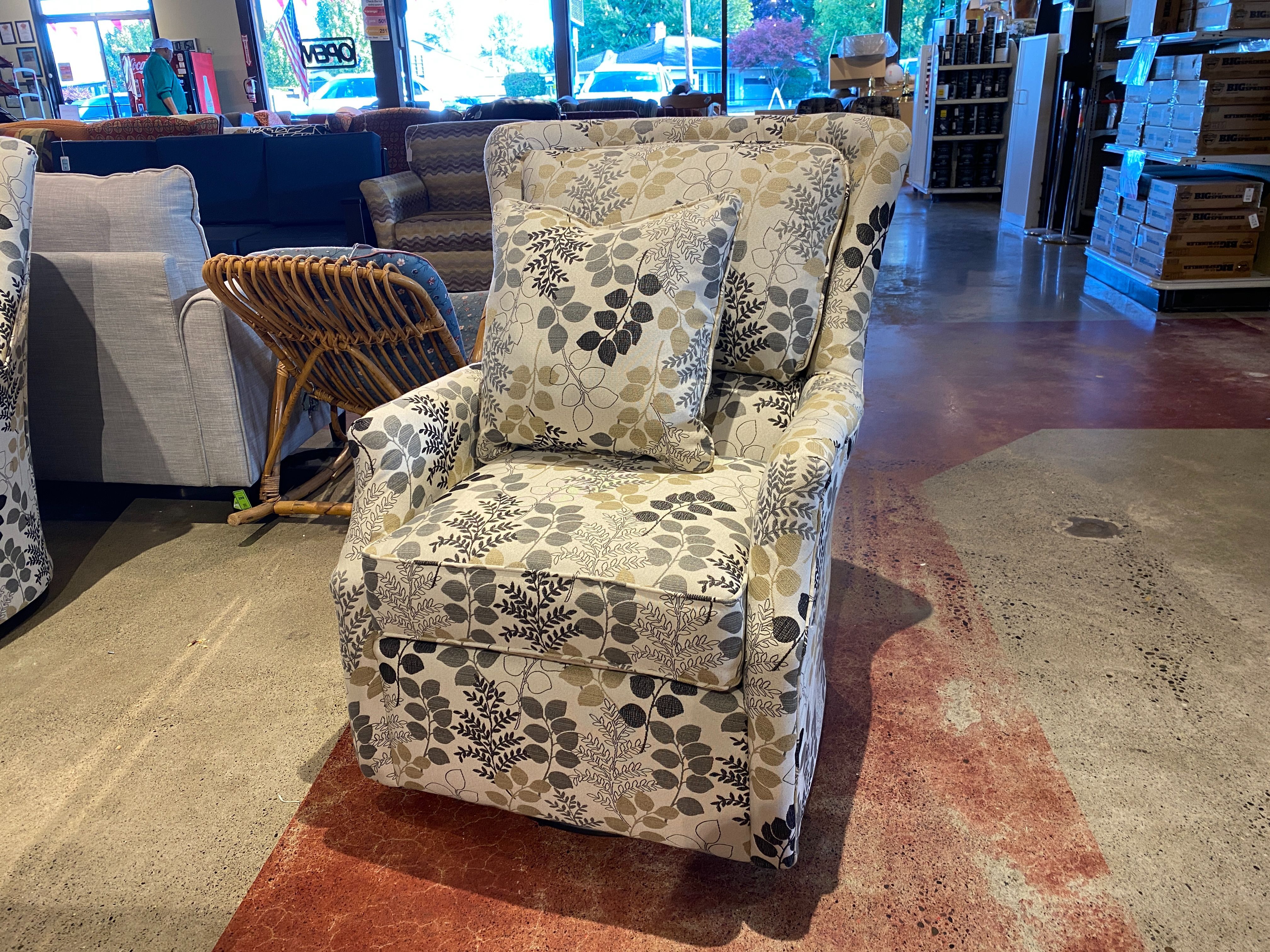 ENGLAND INC Off White Floral Swivel Chair