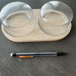 Glass/wood Serving Plate