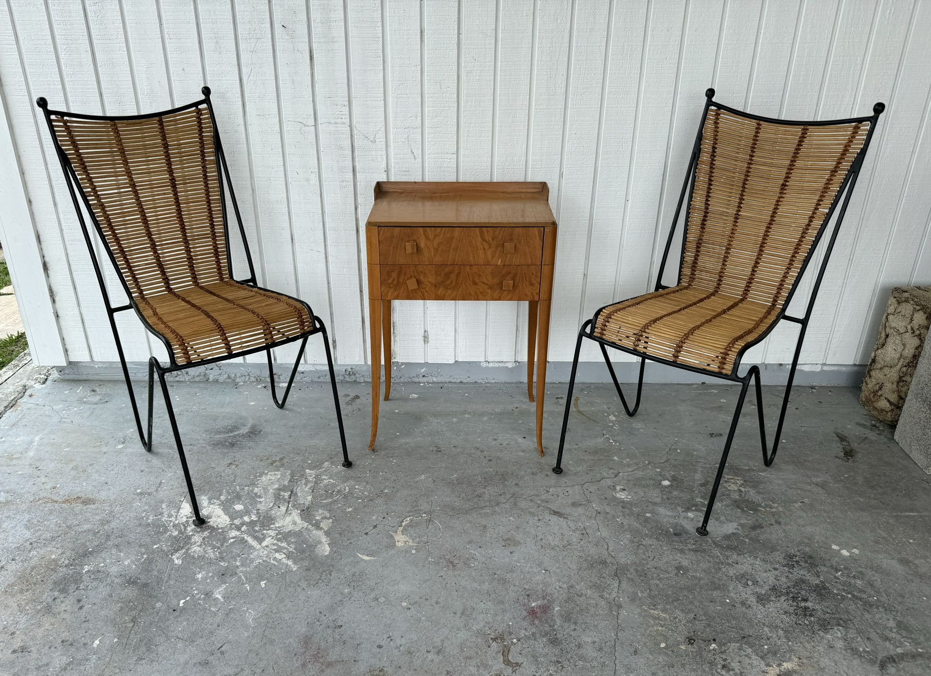 Mid century modern designer rattan and iron pipsan saarinan swansen Vintage chairs $300