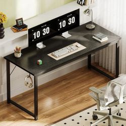 48 Inch Office & Gaming Desk with Storage, Modern Simple Design, Large Legroom, Black Metal Frame