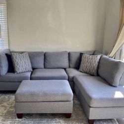 Brand New Grey Sectional Sofa Couch With Ottoman 
