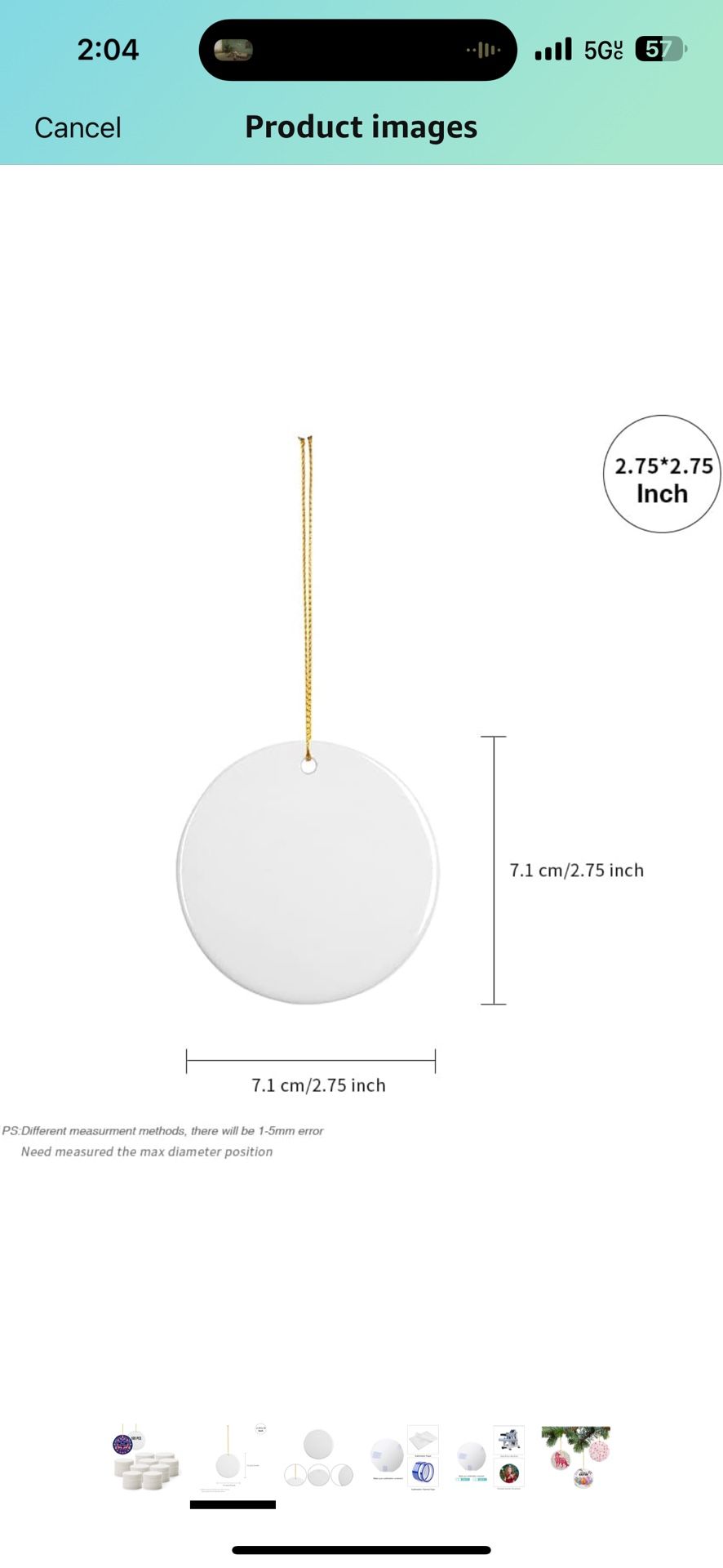 PYD Life 100 PCS Sublimation Ceramic Ornaments Bulk 2.75 Inch Round Blank Ornaments with Gold String for Crafting DIY Personalized Christmas Home Deco