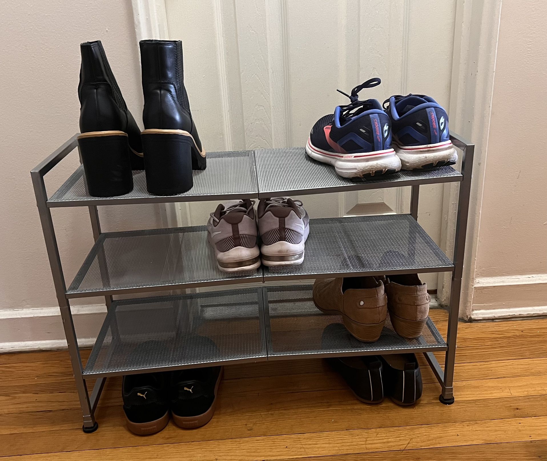 Silver 3-Tier Mesh Shoe Rack