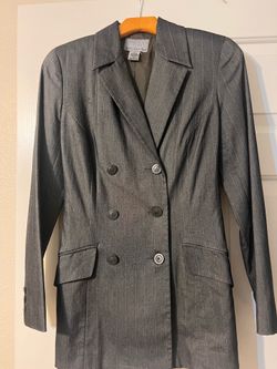 Guess Charcoal Gray Pinstripe Double-Breasted Blazer