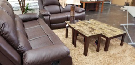 Bonded leather sofa love seat with 3 pc coffee table set