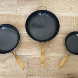 GreenPan Jewel Pro Ceramic Non-Stick Fry Pan 3 Piece Set Black & Gold Great Condition