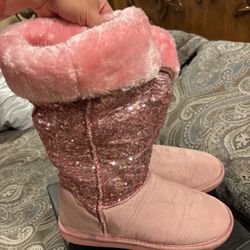 Pink Sequin Fur Boots (Size 8.5 Women’s)