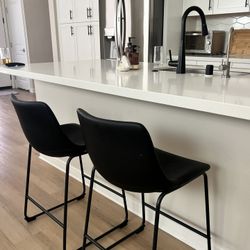Black Leather Counter height bar stool (Set Of 2)