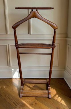 Vintage Wooden Valet/Butler Suit Rack Organizer w/ Accessories Tray