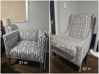 2 gray accent chairs