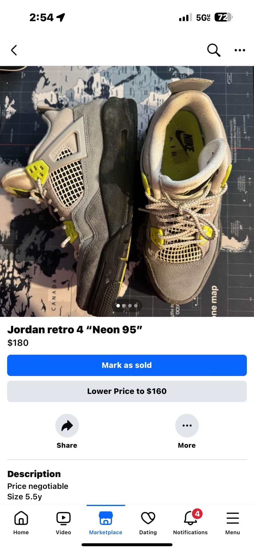 Jordan Retro 4 “neon 95”