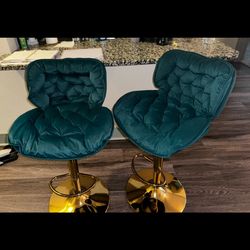 Velvet Green Bar Stools Set Of 2