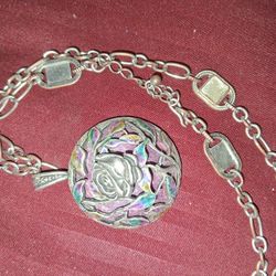 Vintage Old Silver Colored Rose Amd Chain