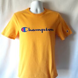 Champion men's yellow embroided logo short-sleeve t-shirt size S 