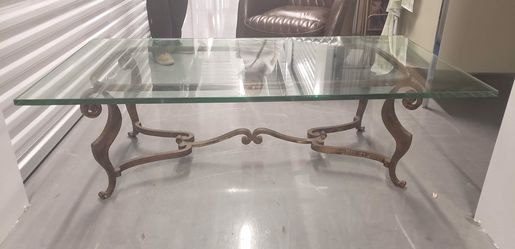 Bronze hand made antique coffee table glass on top is 1 inch thick