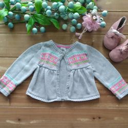 18MOS MULITICOLOR PATTERN GRAY SWEATER  CARDIGAN