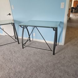 Two Frosted Glass Top Metal Desks