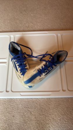 White and Blue Lace-Up Sneakers