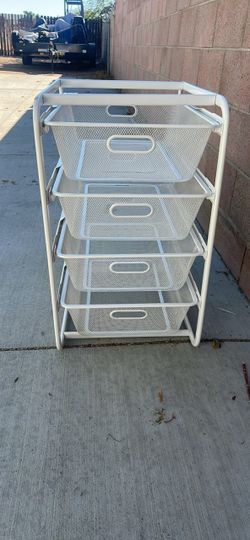 White Metal Mesh 4-Drawer Storage Cart