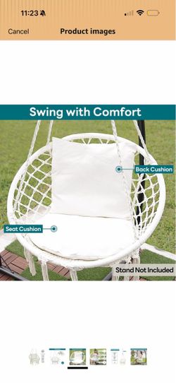 JoyView Macrame Hammock Chair Hanging Swing Chair Max 330 Lbs with 2 Cushions and Hardware Kits for Indoor Outdoor Bedroom Patio Garden - Beige 137