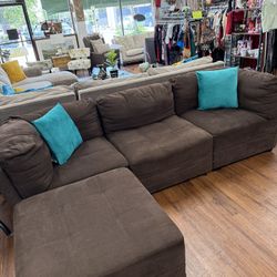 Brown Modular Couch With Ottoman