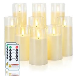 Set of 9 LED Pillar Candles with Remote Control ACRYLIC