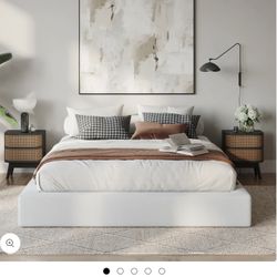 Softframes Full Size Bed Frame White With Base Frame And Mattress 