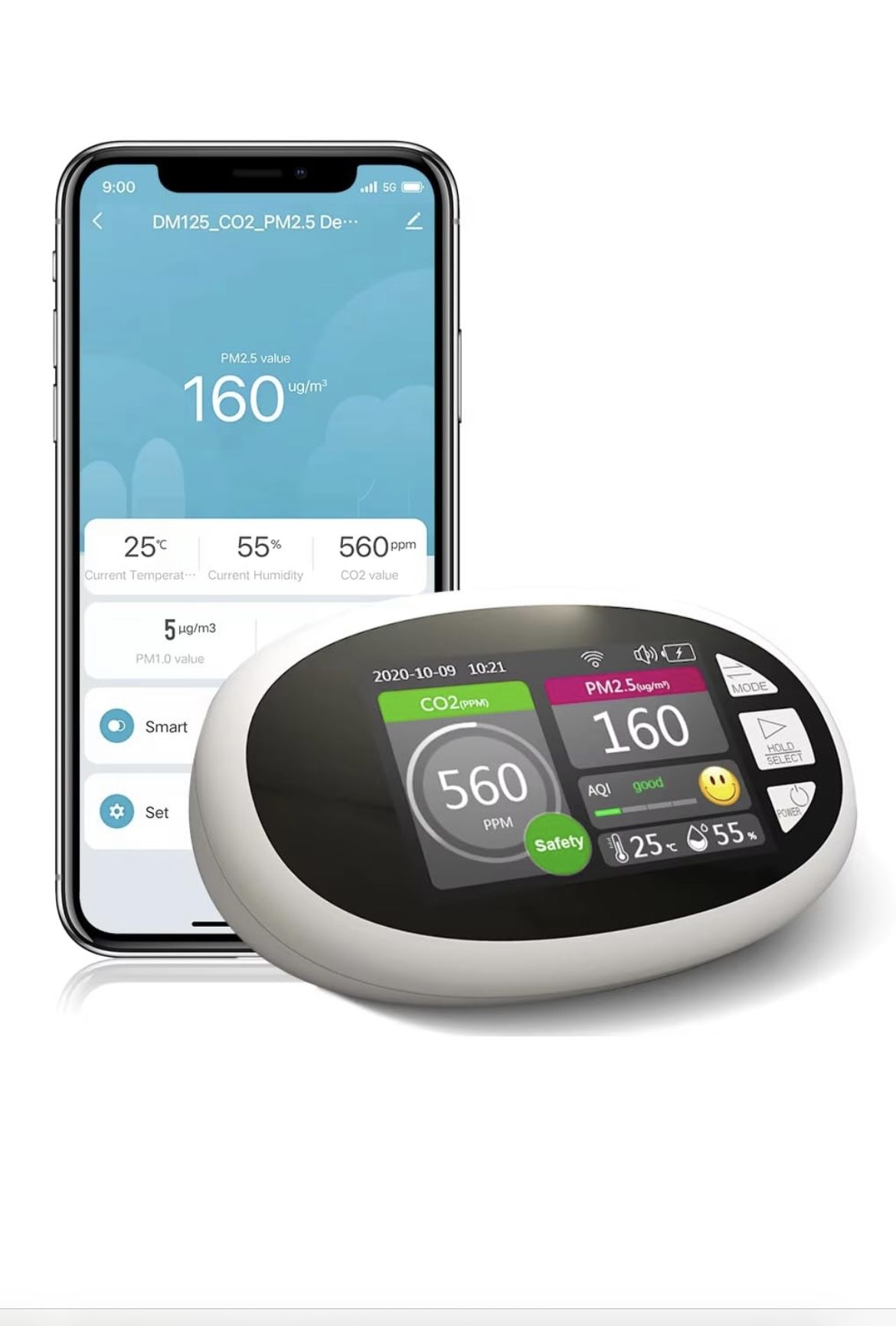Air Quality Monitor Indoor, 8-in-1 Digital Display, CO2, PM2.5, PM1.0, PM10, AQl, Temperature, Humidity & Time Display with WiFi,Air Quality Tester fo