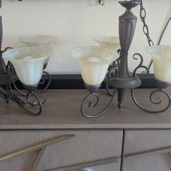 Bronze Chandelier Set (2) - 5 / 3 Lights (With Bulbs)