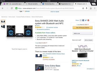 Sony shake5 2400 watt audio sales system with bluetooth and nfc