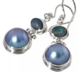 Mabe Ocean pearls and genuine Australian opal earrings