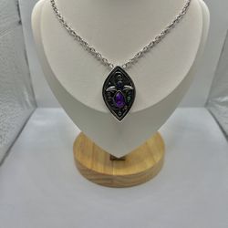 Purple Cz Flower Pendant Silver Chain Necklace