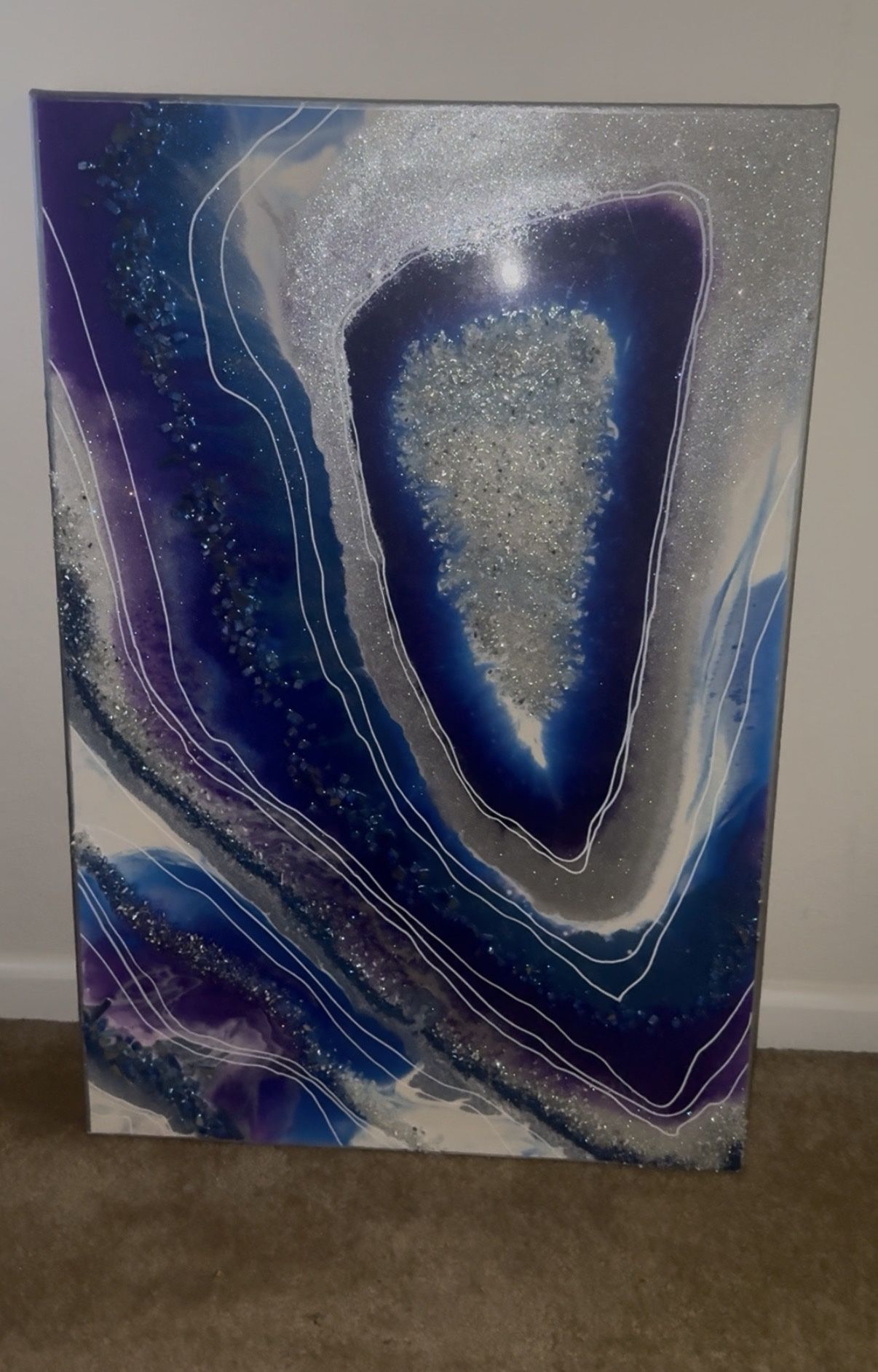 36x24 Blue & Purple Geode Resin Art – Crystal Epoxy Wall Decor 