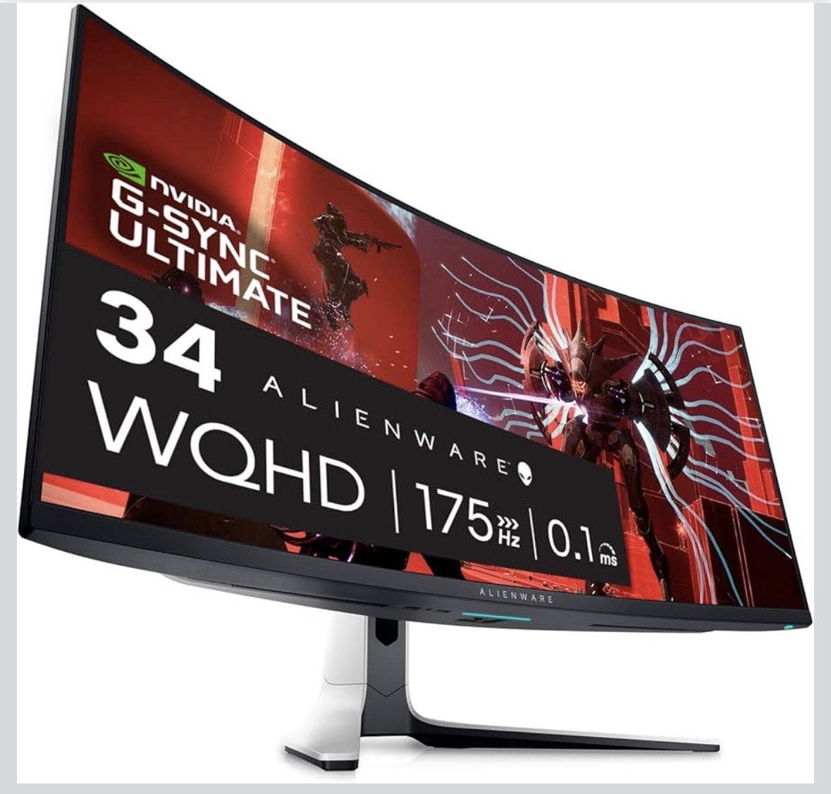 Alienware AW3423DW Curved Gaming Monitor 34.18 inch Quantom Dot-OLED 1800R Display, 3440x1440 Pixels at 175Hz, True 0.1ms Gray-to-Gray, 1M:1 Contrast 