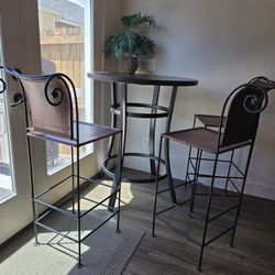 Real Leather & Wrought Iron Bar Stools — Set of 3, Free Delivery!