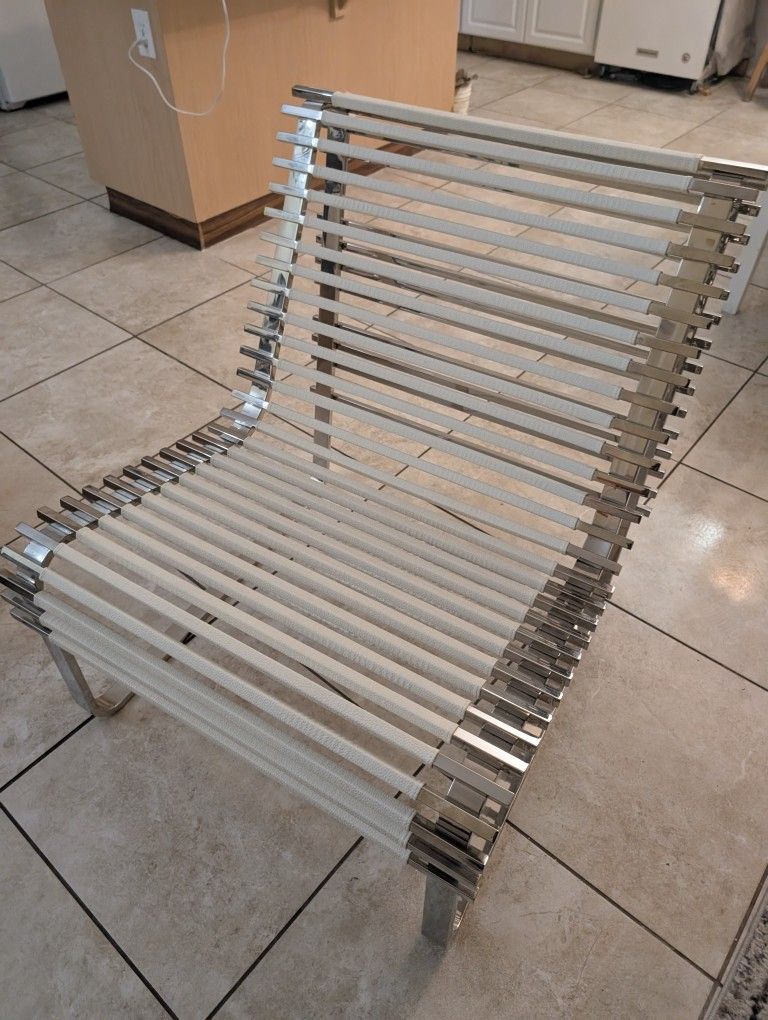 Accent Chair White Leather And Chrome