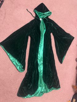 New 150cm long green velvet Rennisance dress robe hood cloak costume witch princess