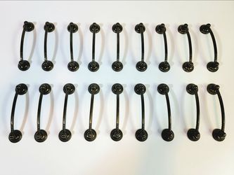 Vintage Set of 18 Oil Rubbed Bronze Fixed Bail Cabinet Handles - 3" Center