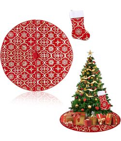 🆕 in 📦 Christmas Tree Skirt New Year Xmas Deco48-Inches,Large Christmas Tree Skirts with11*17-Inch Christmas Stocking Set,Shiny Gold Print Decoratio