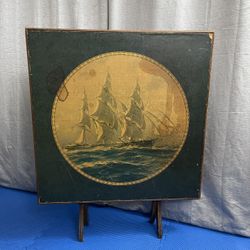 Antique Card Table, Folding, Ship Galleon