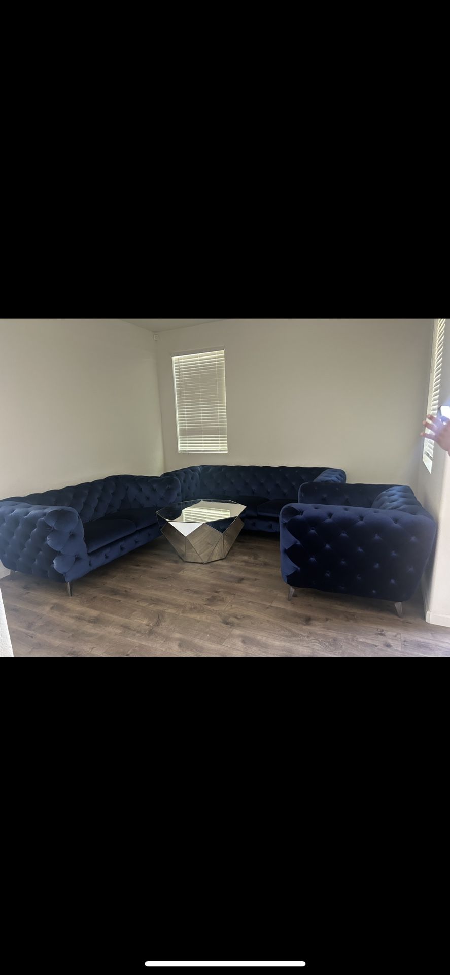 Blue tufted sofa 3 Pc Set