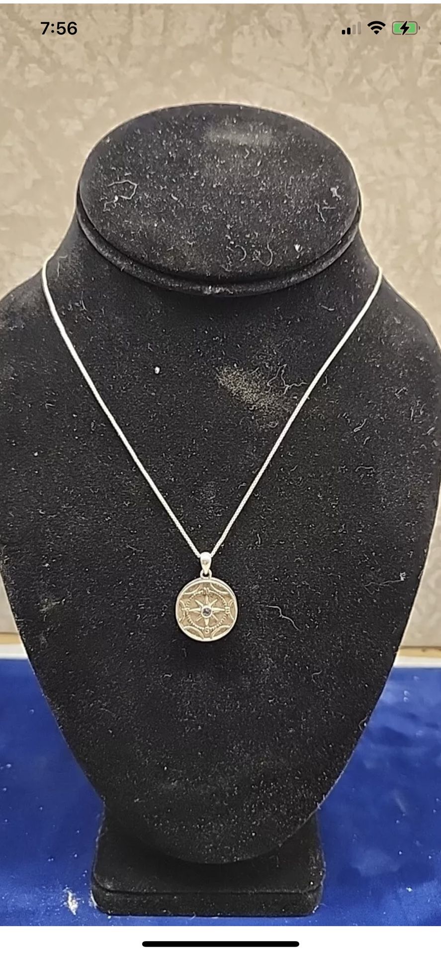 Sterling Silver Polished Compass Rose Saphire Locket Pendant 8.3g