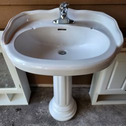 Bathroom Set - Pedestal Sink, Cabinets, Toilet, Shower, Tap
