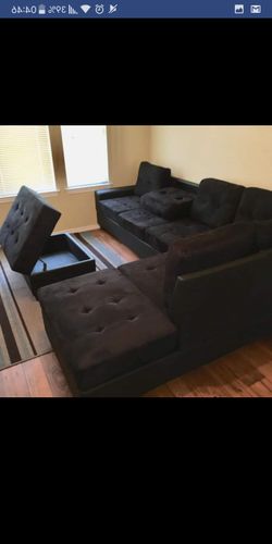 New Black Sectional with Storage Ottoman