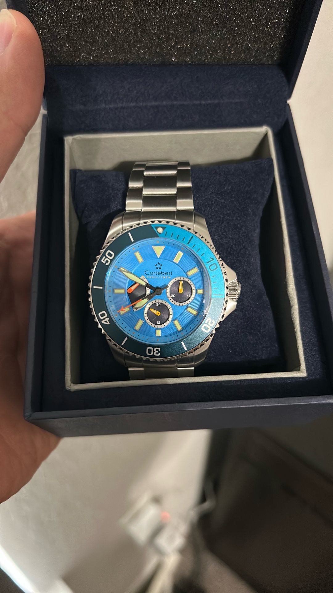 Cortebert Blue Watch With 2 Extra Links NEW