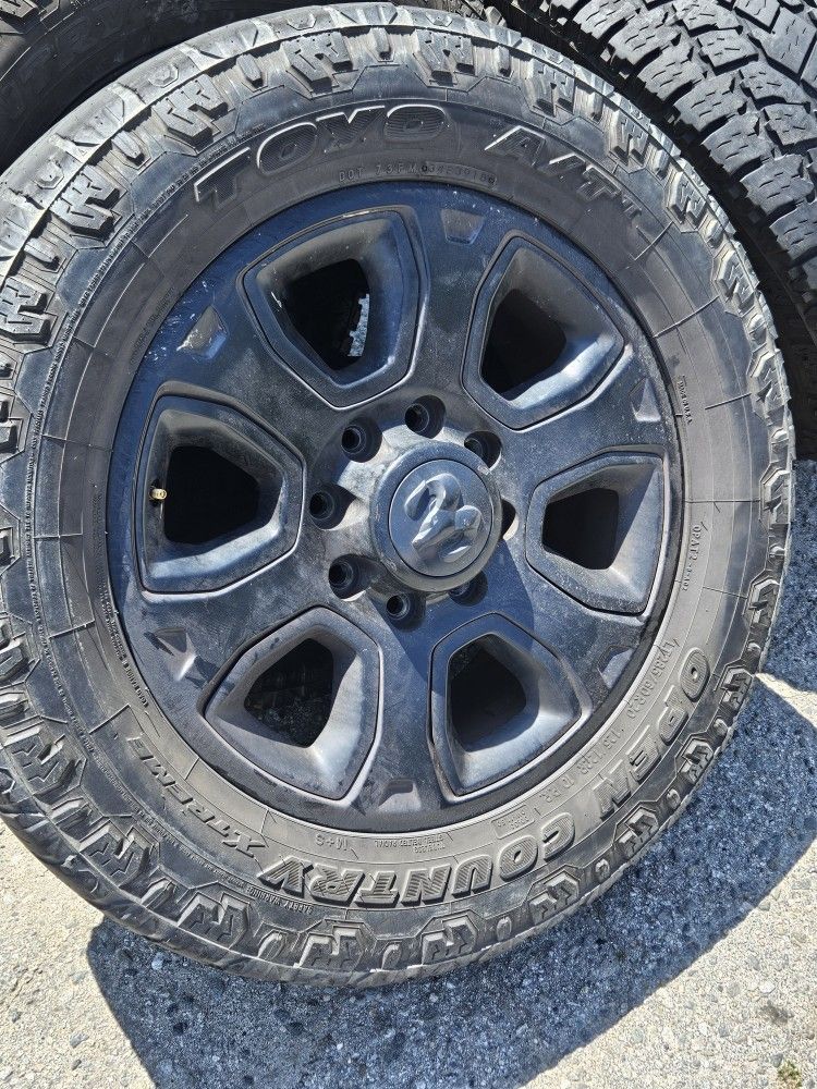 4 Used 285-60-20 Toyo All Terrain Tires Matte Black 8 Lug 8x6.5 Aluminum Alloy Wheels LT285/60 R20 inch Tire OEM Ram 2500 FREE Delivery Inland Empire