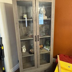 Grey Wood Tone Corner Display Cabinet