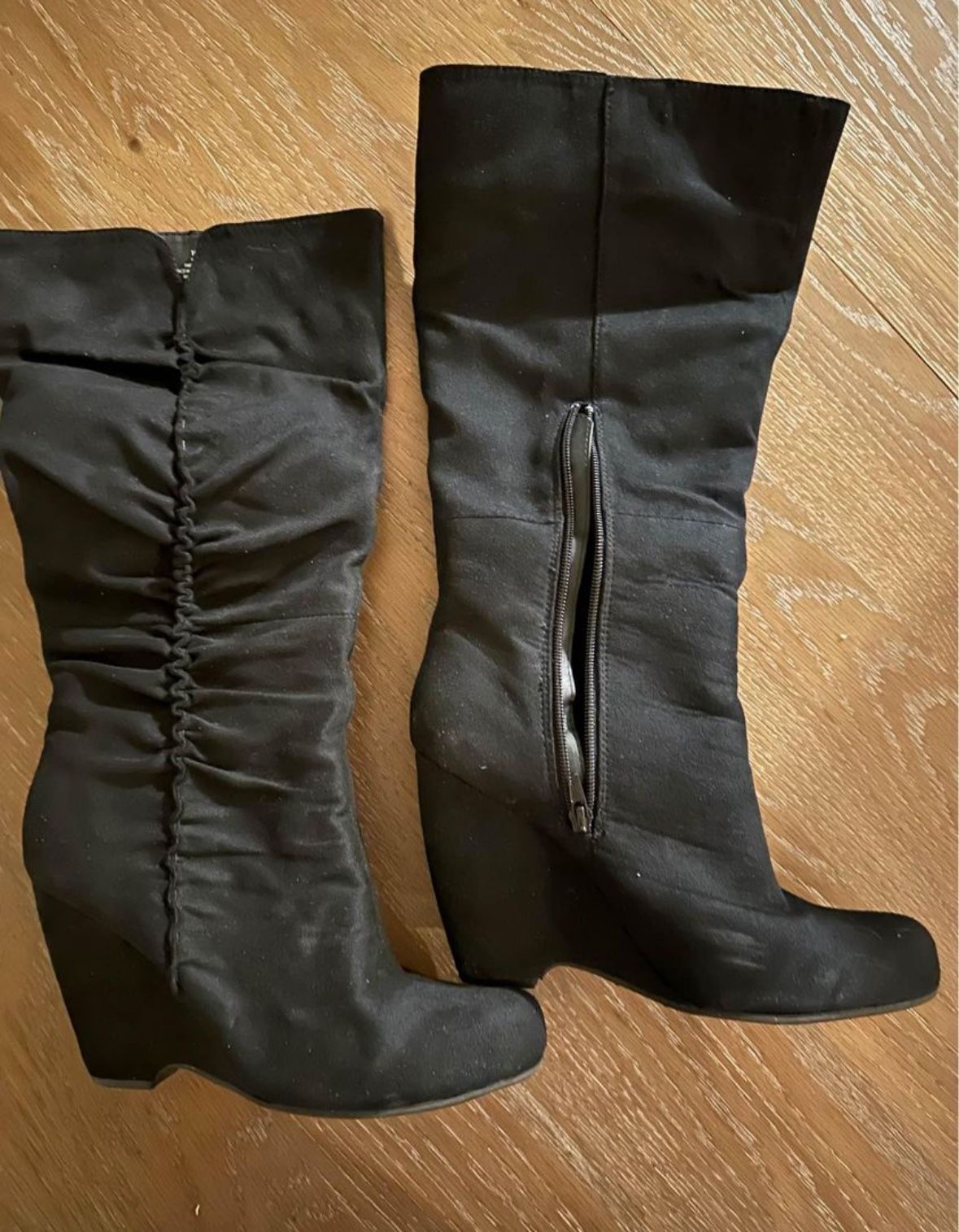Black Faux Suede Wedge Boots