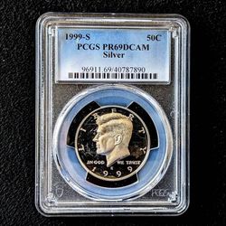 1999 S silver uncirculated deep cameo PR 69 gem proof JFK half dollar coin